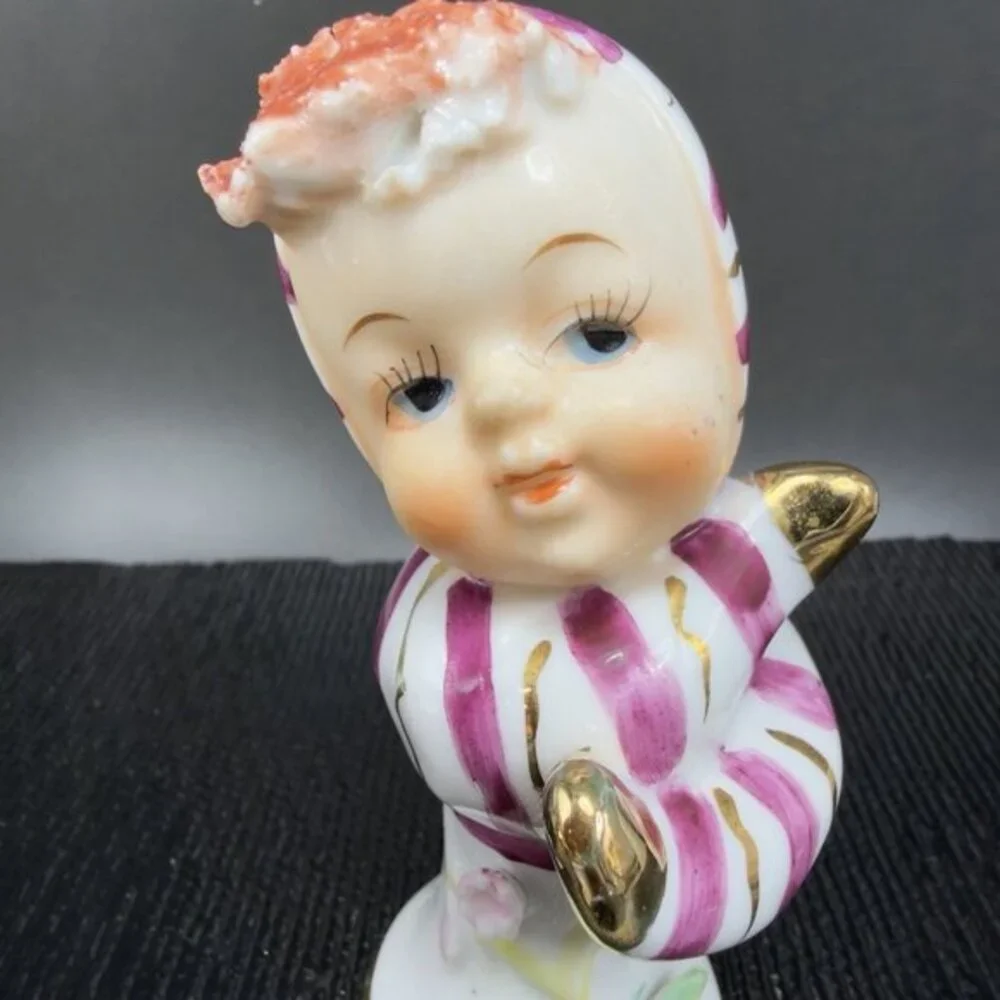 1960s Ucagco Tulip Flower Candy Cane Kids Baby Single Shaker Porcelain Japan VTG